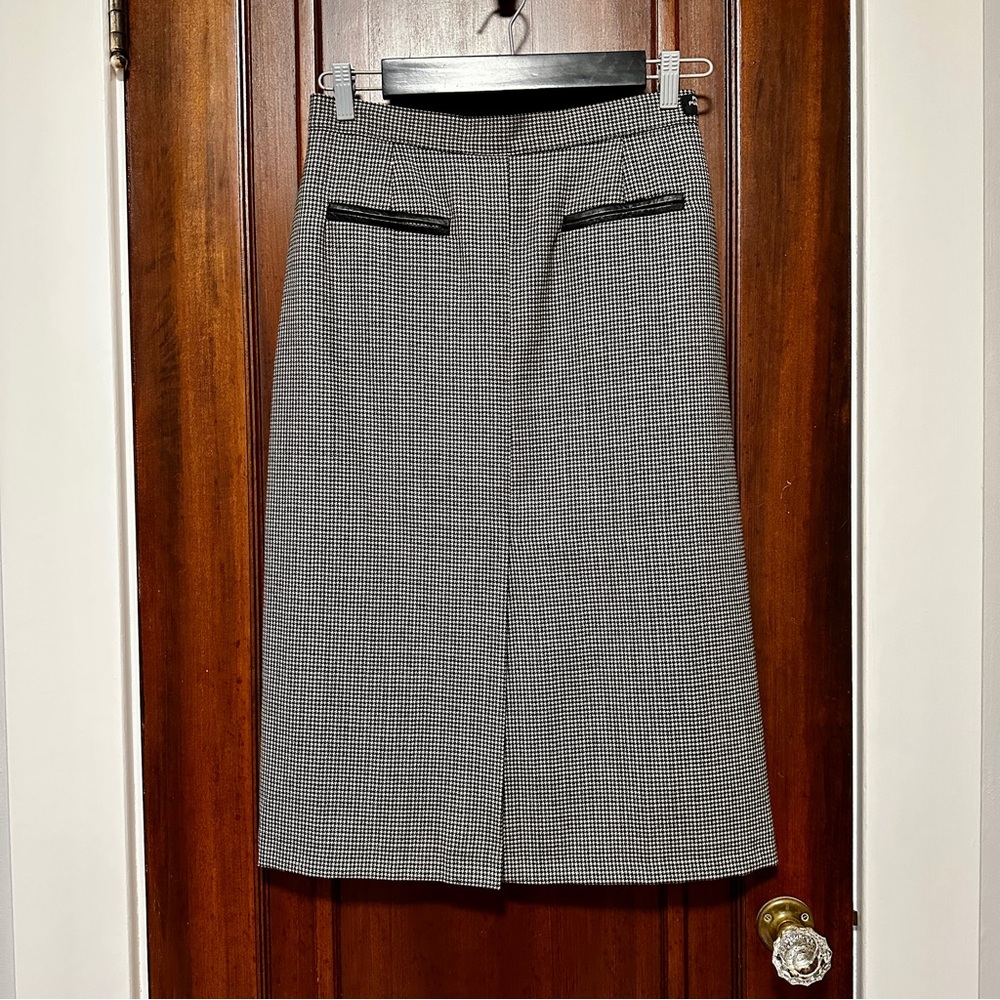 Wool Midi Black and White Houndstooth Skirt